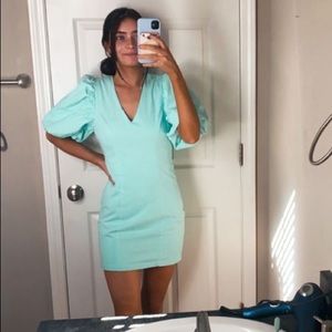 Light turquoise blue mini dress. Puff sleeve. Size XS. Brand: endless rose